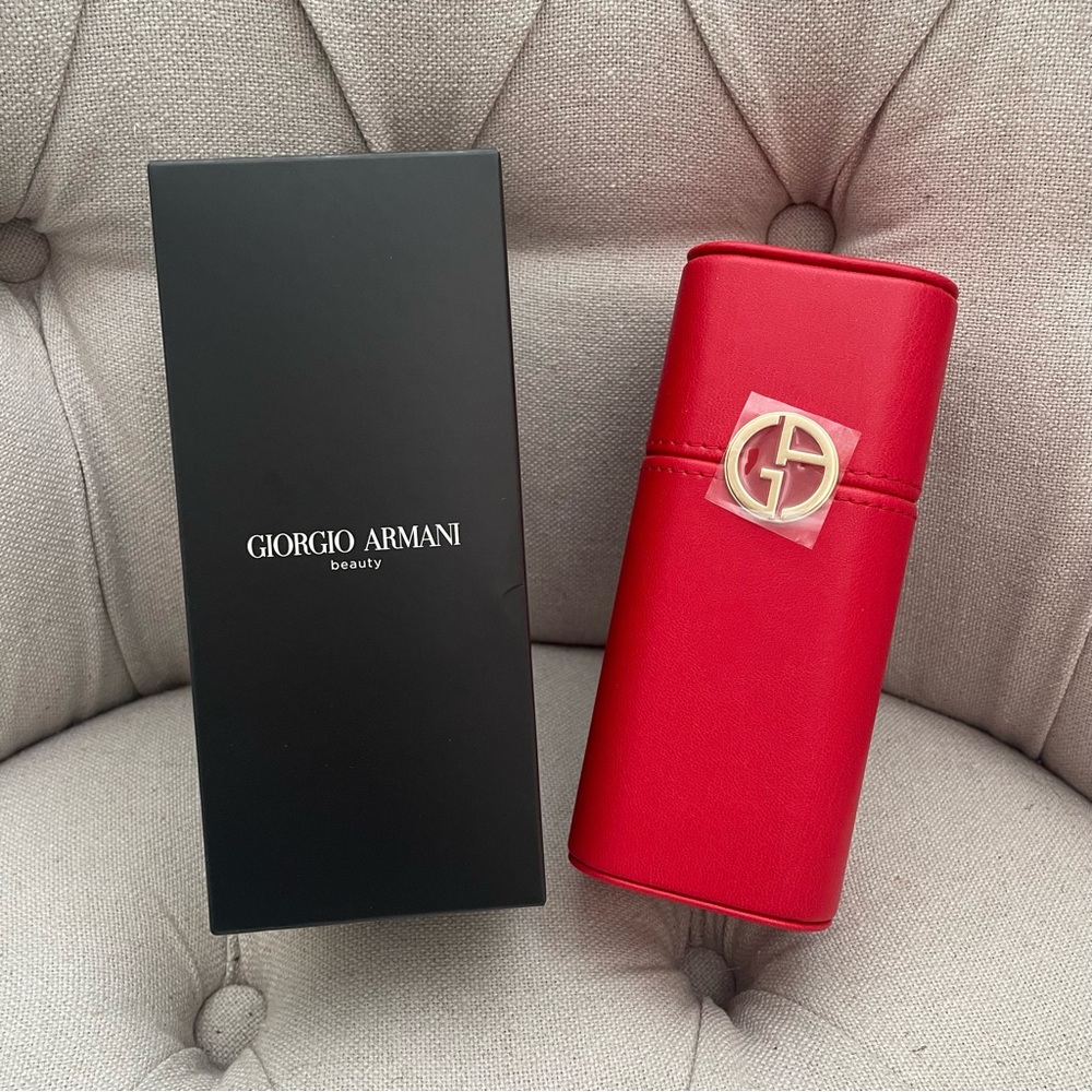 ❤️ Giorgio Armani beauty red hard case makeup cosmetic brush holder box bag